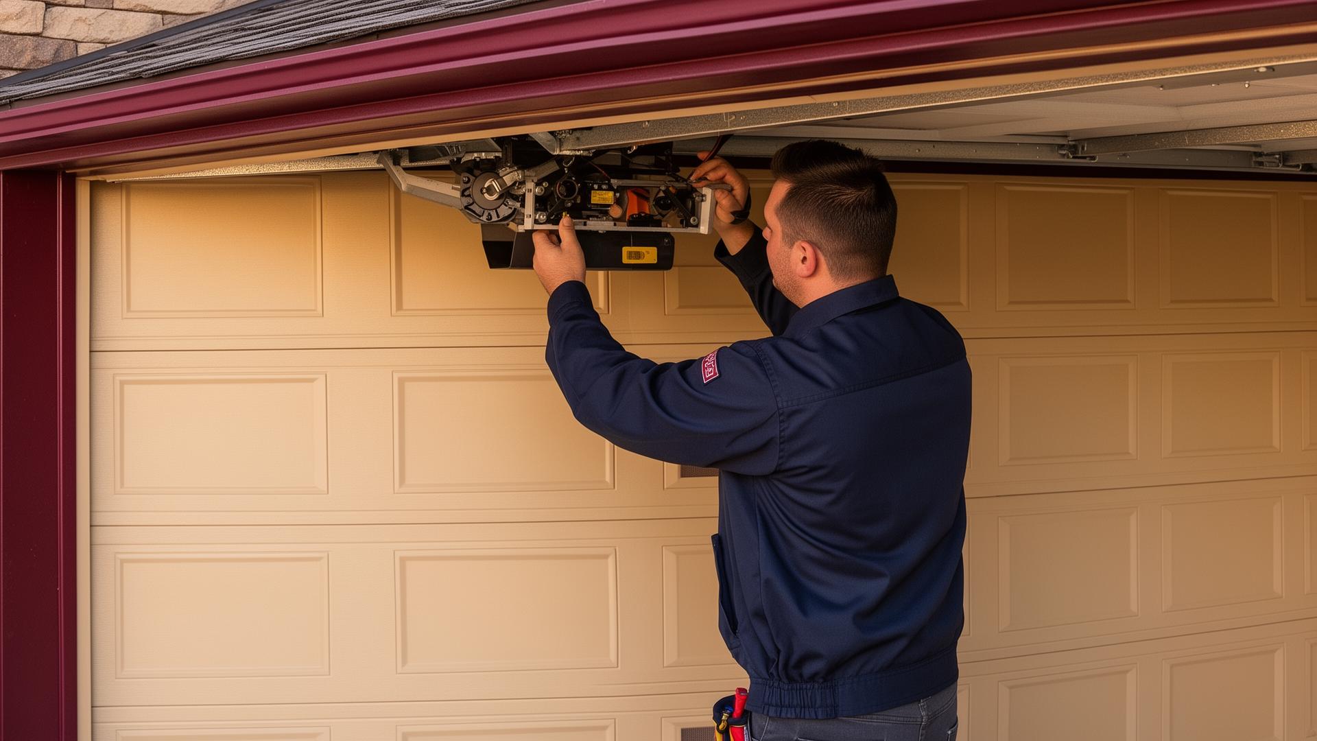 Professional garage door technician at work